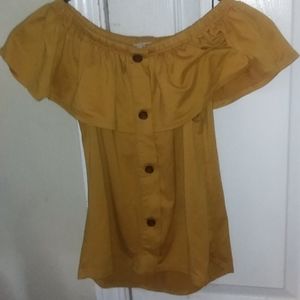 Light brown/ gold off the shoulder shirt